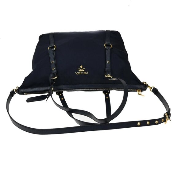 PRADA Logo 2Way Shoulder Hand Bag Nylon Leather Navy Blue GHW - Picture 6 of 16